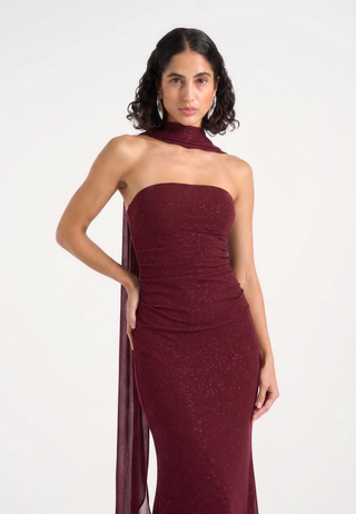 Elowen Scarf Gown – Red Sparkle