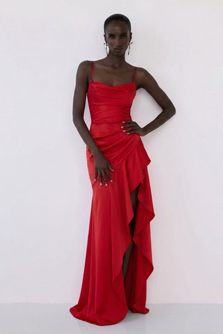 Solène Cascade Gown – Crimson Red