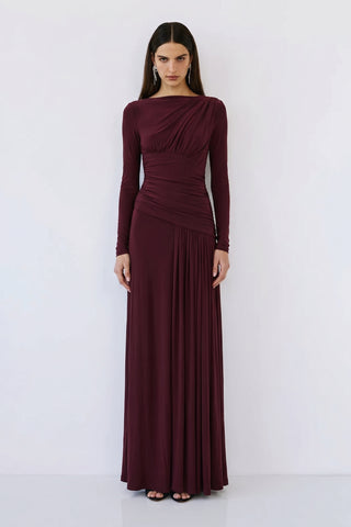 Amara Draped Gown – Bordeaux