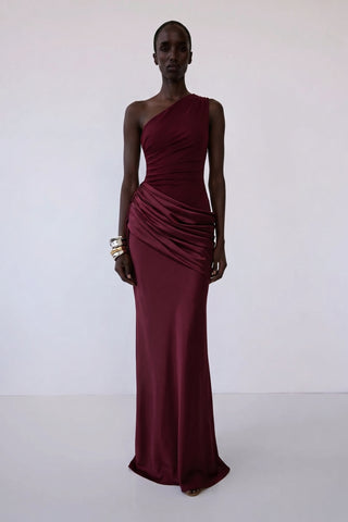 Sadina One-Shoulder Maxi Dress – Deep Red