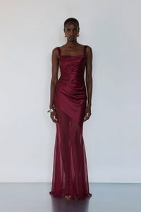Evadne Draped Gown – Deep Garnet