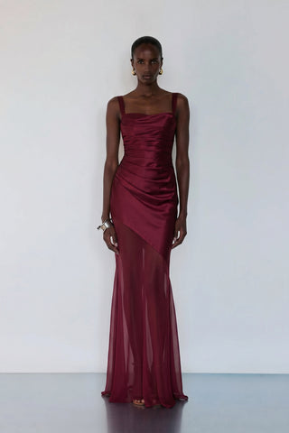 Evadne Draped Gown – Deep Garnet