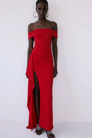 Marceline Slit Gown – Crimson Flame