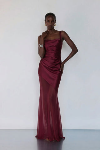 Evadne Draped Gown – Deep Garnet