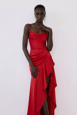 Solène Cascade Gown – Crimson Red