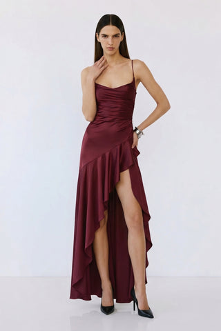 Solène Cascade Gown – Cherry Lacquer
