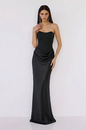 Vittoria Sculpted Satin Gown – Midnight Black