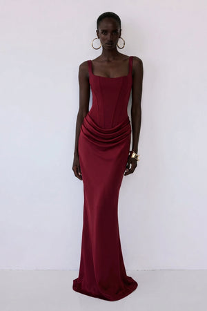 Nocturne Corset Gown – Burgundy Red