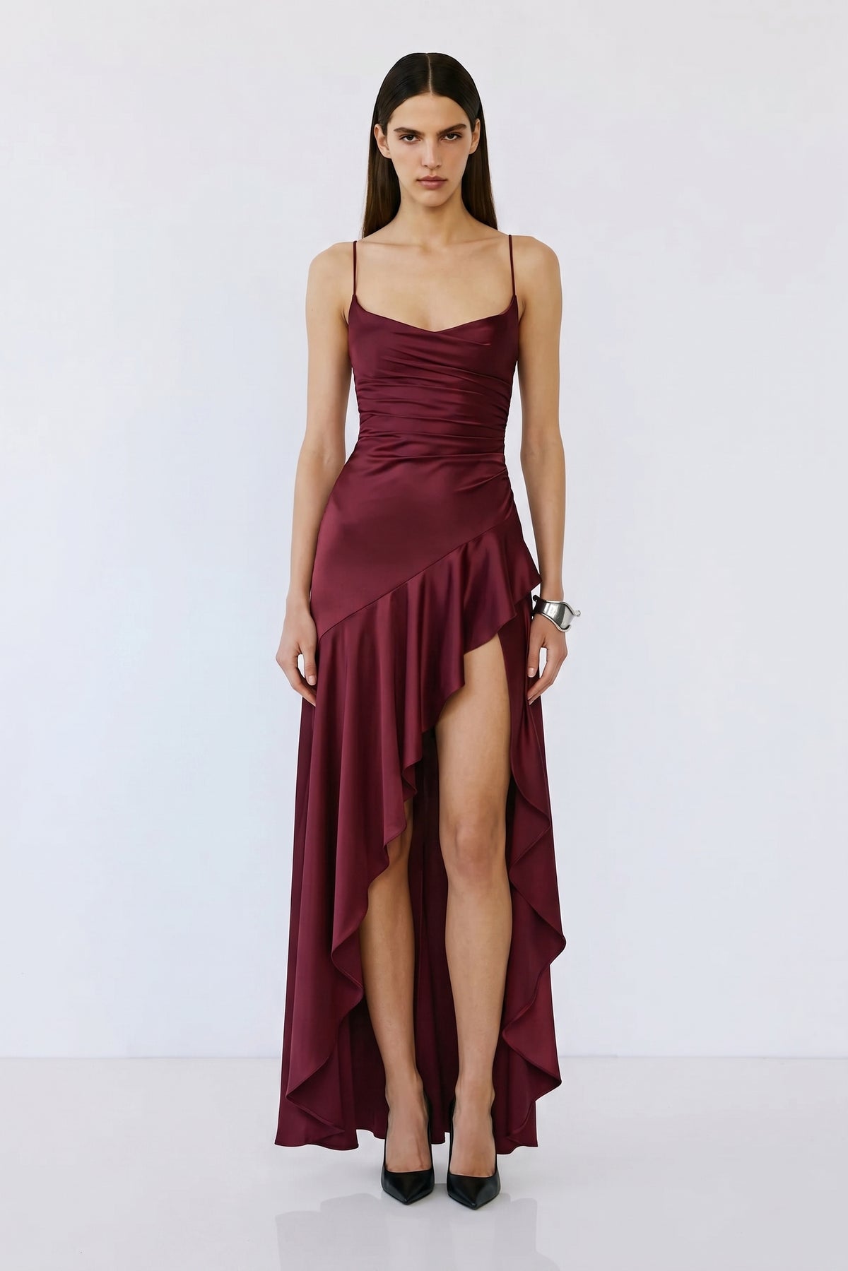 Solène Cascade Gown – Cherry Lacquer