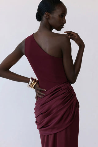 Sadina One-Shoulder Maxi Dress – Deep Red