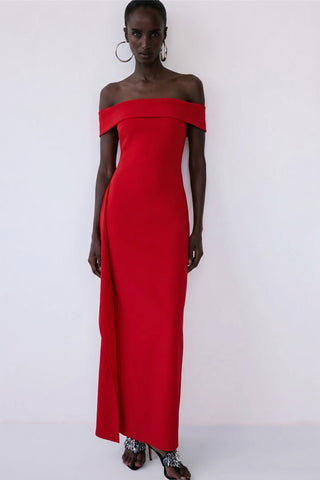 Marceline Slit Gown – Crimson Flame