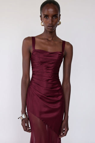 Evadne Draped Gown – Deep Garnet