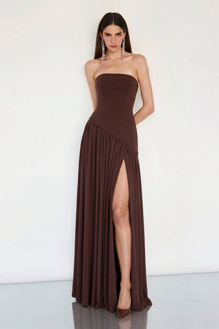 Calanthe Sculpted Scarf Gown – Chocolate Brown