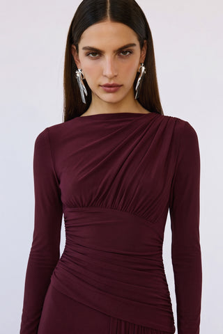 Amara Draped Gown – Bordeaux