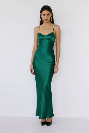 Seraphina Satin Gown – Emerald Green
