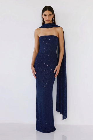 Elowen Scarf Gown – Navy Sparkle