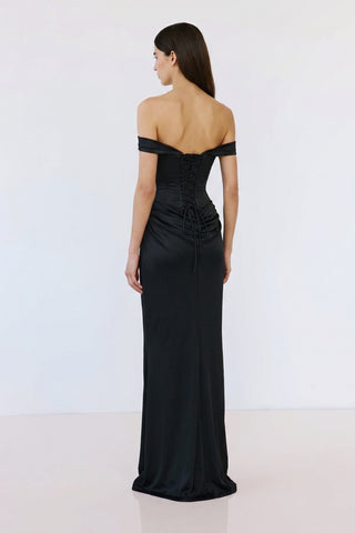 Virenza Structured Satin Gown – Black