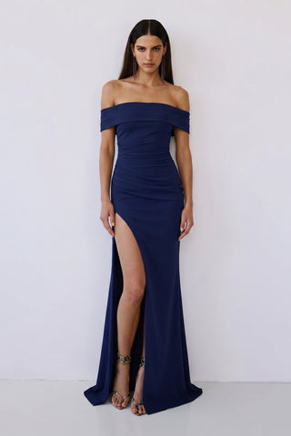 Marceline Slit Gown – Navy Blue