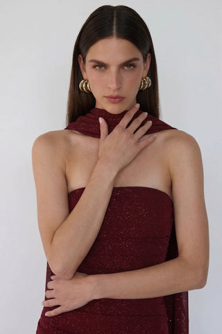 Elowen Scarf Gown – Red Sparkle