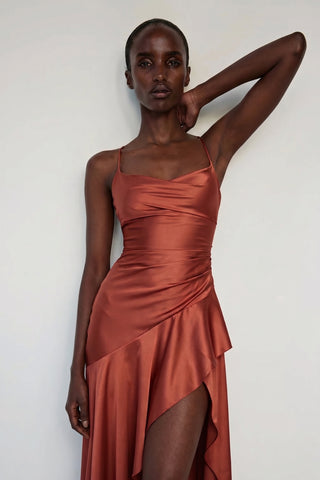 Solène Cascade Gown – Burnished Terracotta