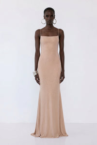 Zafira Crystal Gown – Beige