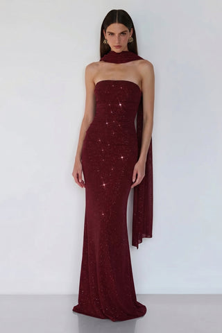 Elowen Scarf Gown – Red Sparkle