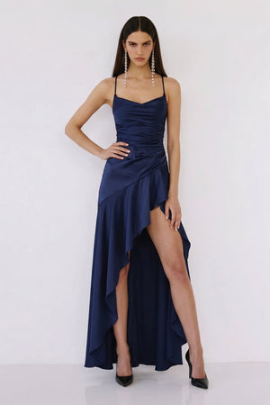 Solène Cascade Gown – Navy Blue