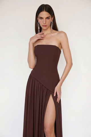 Calanthe Sculpted Scarf Gown – Chocolate Brown