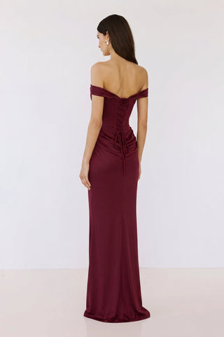Virenza Structured Satin Gown – Cherry Red