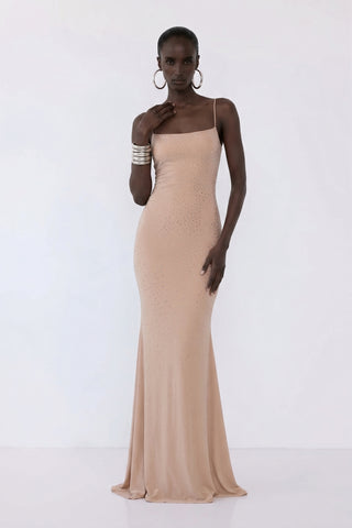 Zafira Crystal Gown – Beige
