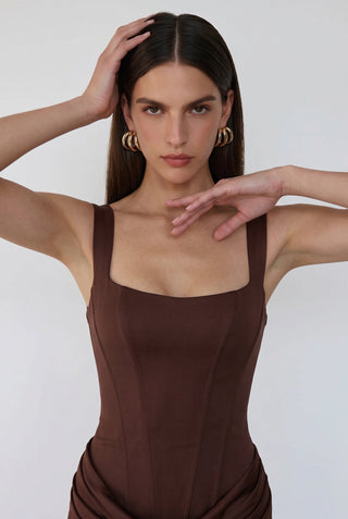 Nocturne Corset Gown – Mocha Eclipse