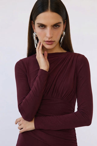 Amara Draped Gown – Bordeaux