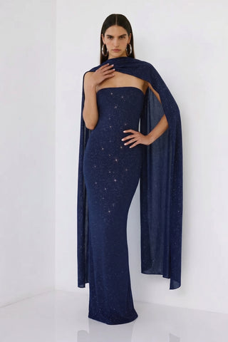 Elowen Scarf Gown – Navy Sparkle