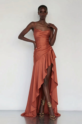 Solène Cascade Gown – Burnished Terracotta