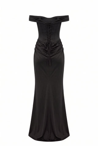 Virenza Structured Satin Gown – Black