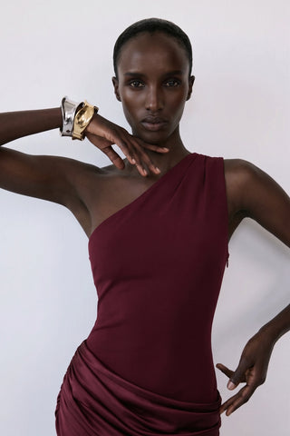 Sadina One-Shoulder Maxi Dress – Deep Red