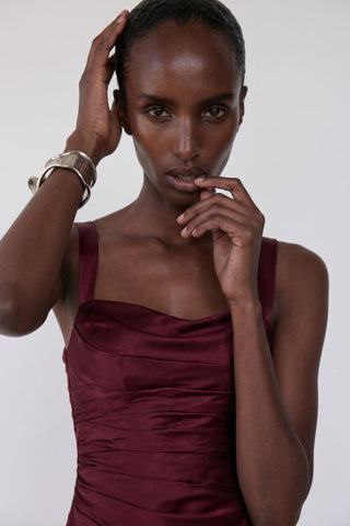 Evadne Draped Gown – Deep Garnet
