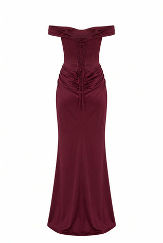 Virenza Structured Satin Gown – Cherry Red