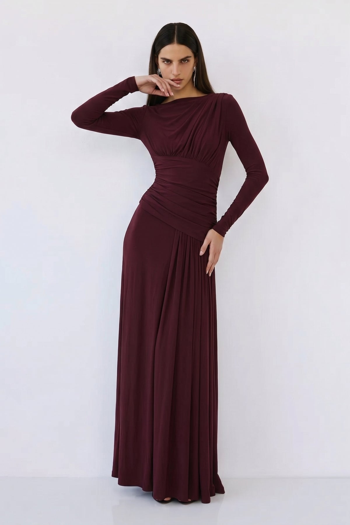 Amara Draped Gown – Bordeaux