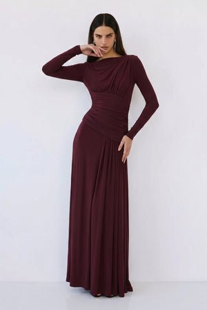 Amara Draped Gown – Bordeaux