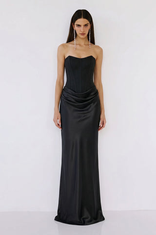 Vittoria Sculpted Satin Gown – Midnight Black