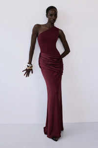 Sadina One-Shoulder Maxi Dress – Deep Red