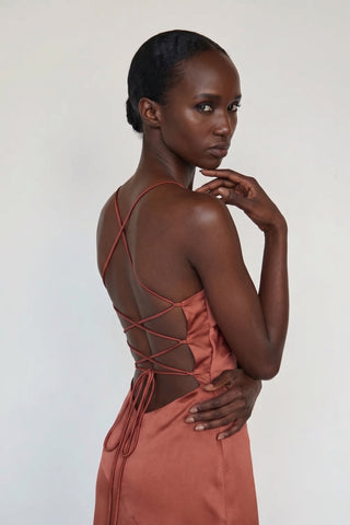 Solène Cascade Gown – Burnished Terracotta