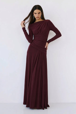 Amara Draped Gown – Bordeaux