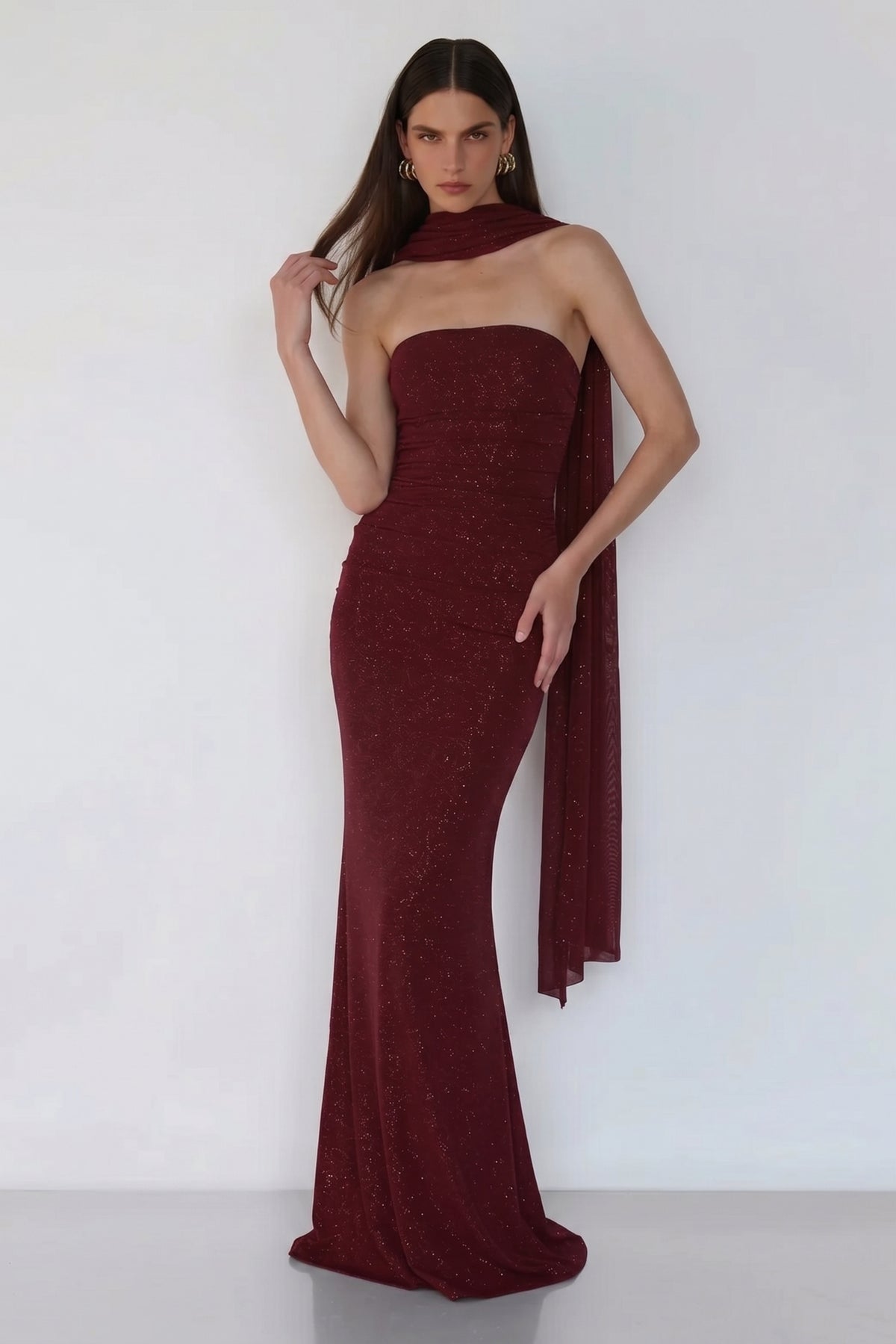 Elowen Scarf Gown – Red Sparkle