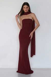 Elowen Scarf Gown – Red Sparkle
