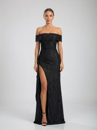 Marceline Slit Gown – Black Sparkle