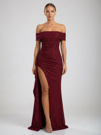 Marceline Slit Gown – Deep Wine Sparkle