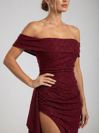 Marceline Slit Gown – Deep Wine Sparkle