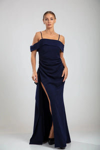 Marceline Slit Gown – Navy Blue